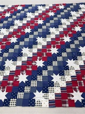 Handmade Stars of Victory 100%Cotton Queen size Patchwork Quilt Top/Topper